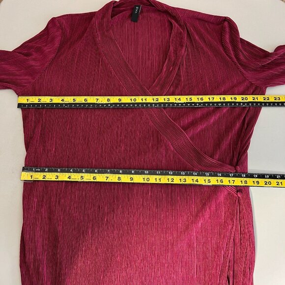 YAS Wrap Dress Womens Medium Wine Maxi Long Sleeve Ribbed V-Neck Slinky Stretch - Picture 2 of 13